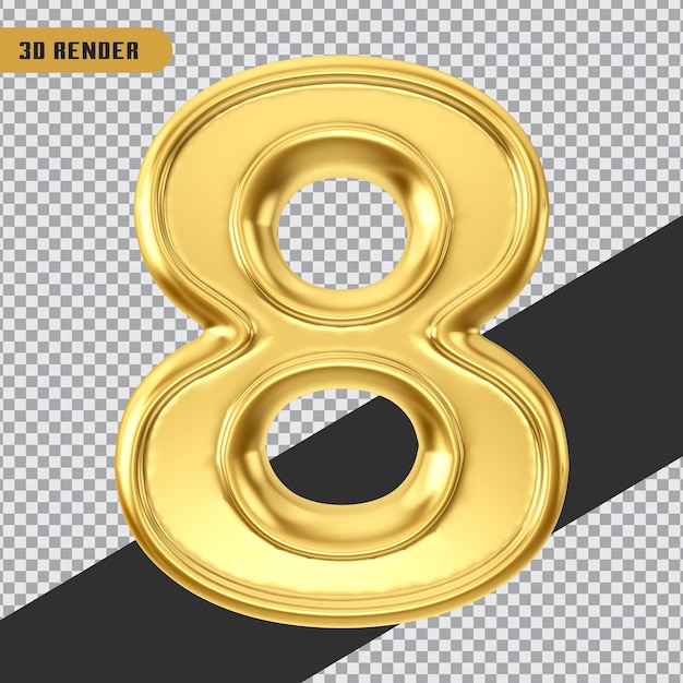 3D rendering oro número 8 aislado