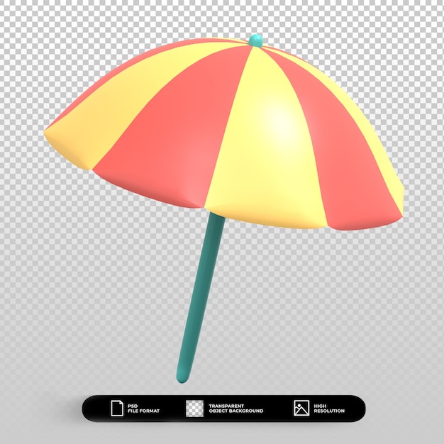3d rendering parasole rosso e giallo per icona estiva isolata