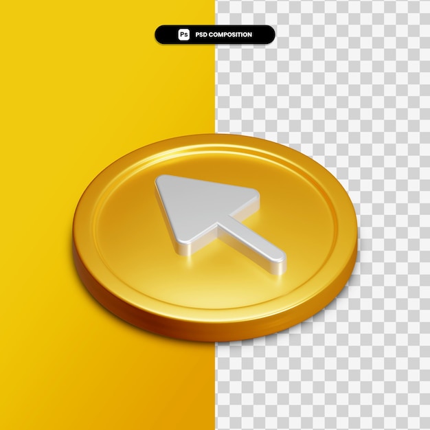 3D-Rendering Pfeil nach oben Symbol auf goldenem Kreis isoliert