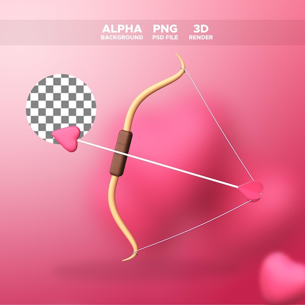 3D-Rendering Pfeil- und Bogenliebesikone für Valentinsdesignillustration