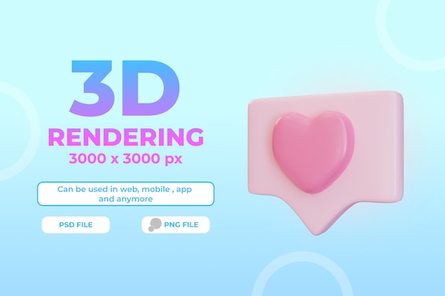 3d-rendering pink love callout illustration object premium psd
