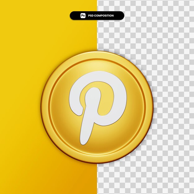 3d-rendering-pinterest-symbol auf goldenem kreis isoliert