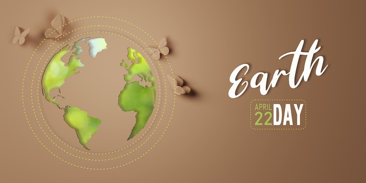 PSD 3d-rendering planet erde symbol öko-papierschnitt auf braunem hintergrund tag der erde konzept