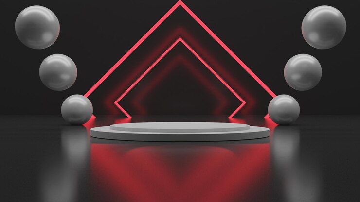 PSD 3d rendering podio bianco con luce rossa su sfondo nero