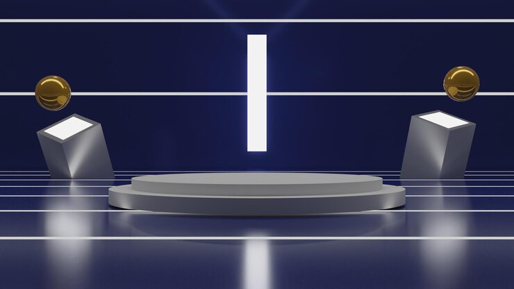 PSD 3d rendering podio blanco sobre fondo azul. renderizado 3d