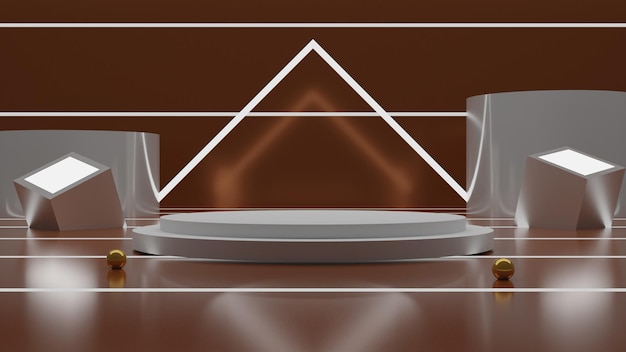 3D rendering podio blanco sobre fondo marrón. renderizado 3d