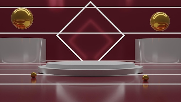 3D rendering podio blanco sobre fondo rojo. renderizado 3d