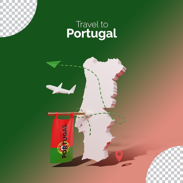 PSD 3d-rendering portugal-karte für instagram-tourpost