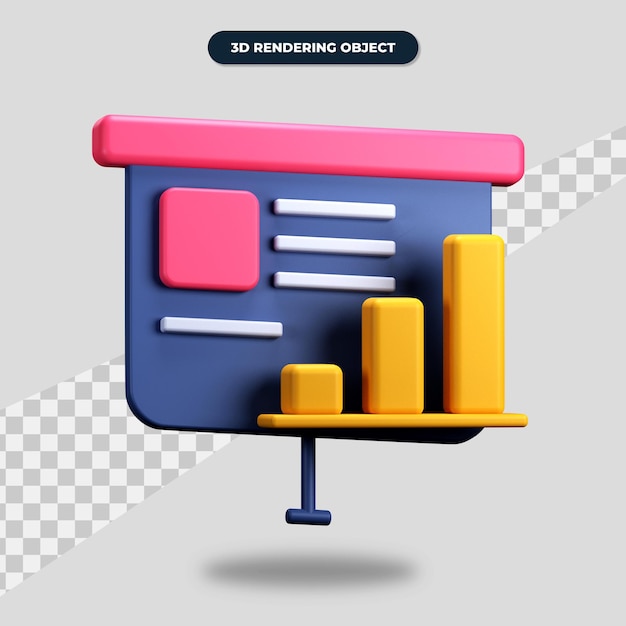 3d rendering presentation with bar chart icon