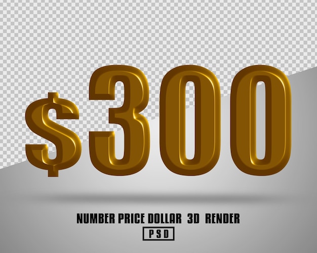 3D rendering prezzo numero dollaro stile oro