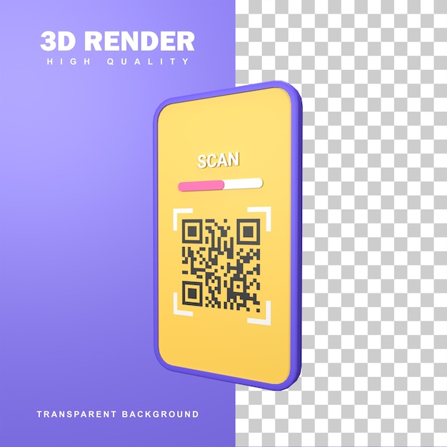 PSD 3d-rendering qr-code mit kamera-smartphone scannen.