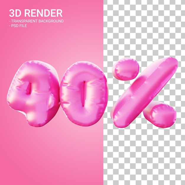 3D-Rendering-Rabatt 40 Prozent mit rosa Farbe