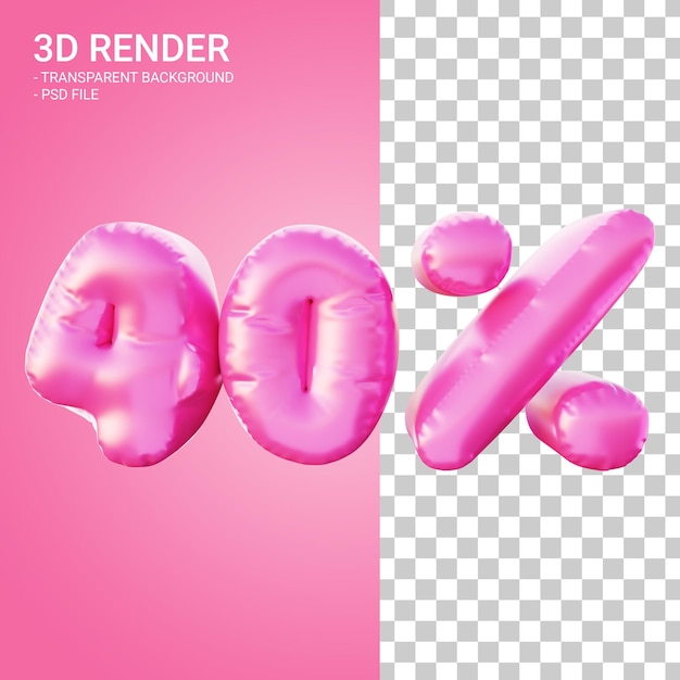 PSD 3d-rendering-rabatt 40 prozent mit rosa farbe