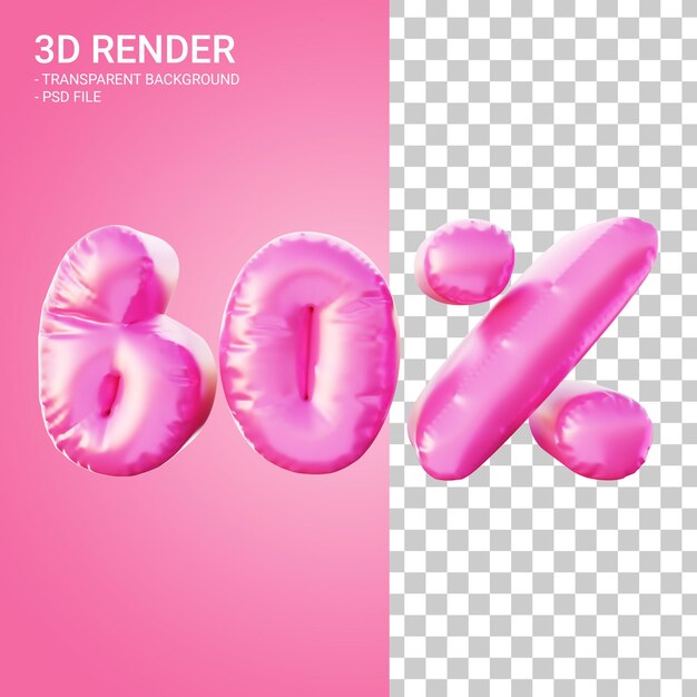 PSD 3d-rendering-rabatt 60 prozent mit rosa farbe