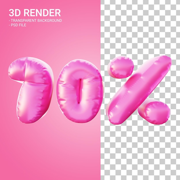 3D-Rendering-Rabatt 70 Prozent mit rosa Farbe