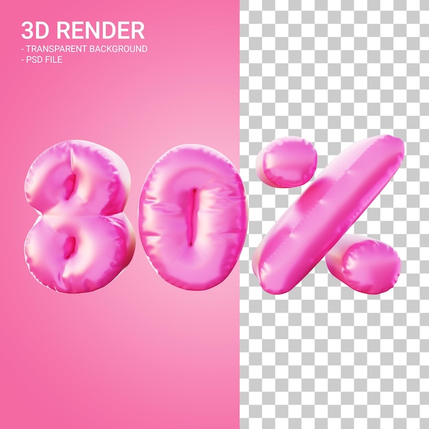 3D-Rendering-Rabatt 80 Prozent mit rosa Farbe