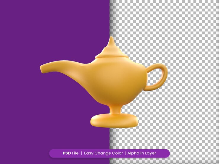PSD 3d rendering ramadan icon tetera de oro
