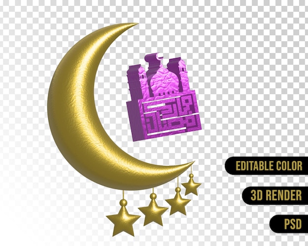 3d rendering ramadan mubarak elementi luna crescente con stelle