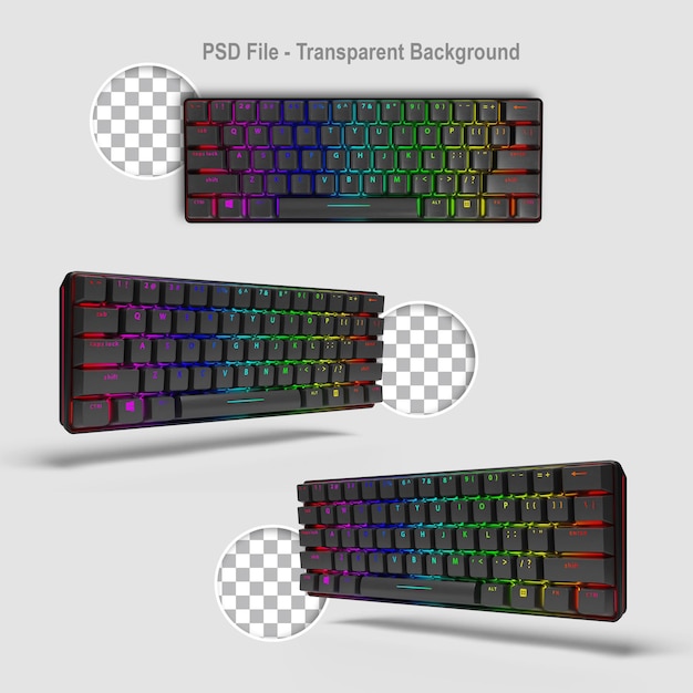 PSD 3d-rendering realistische kabellose gaming-tastatur