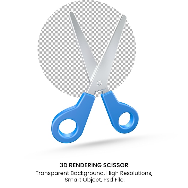 3D-Rendering Realistisches blaues Scherenmodell auf transparentem Hintergrund