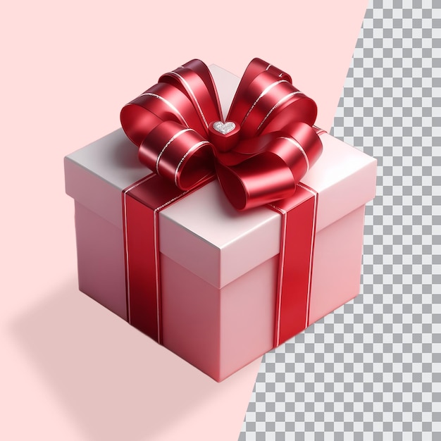 PSD 3d-rendering rosa geschenkkiste verpackt mit rotem band geschenk für valentinstag geschenk und hochzeitsgeschenkkiste