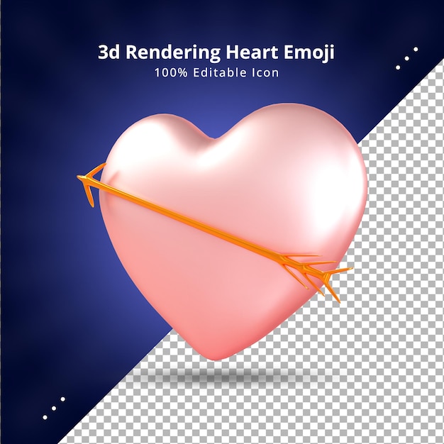 3d-rendering rosa herz mit amorpfeil zum valentinstag