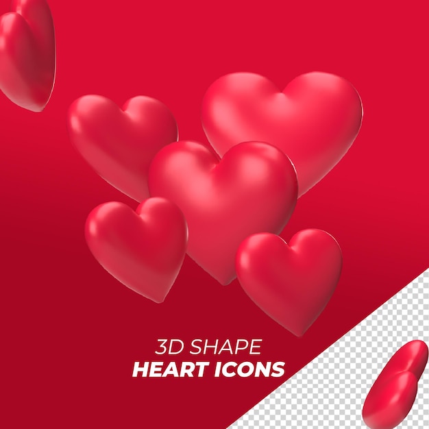 3D-Rendering rote Herzsymbole für Instagram Social Media mit isoliertem Hintergrund