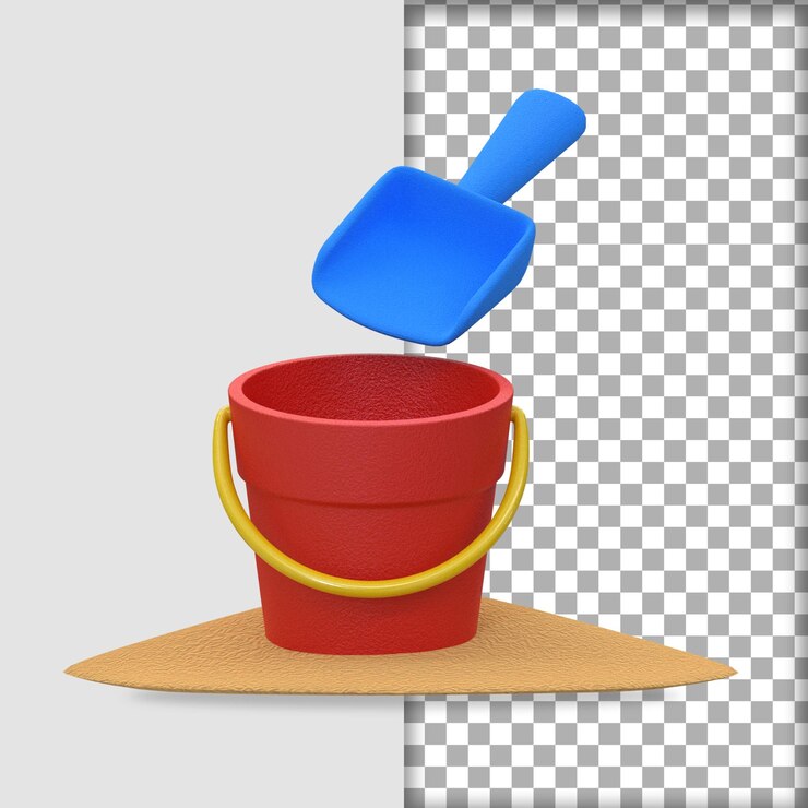 PSD 3d rendering sand bucket with shovel summer 3d icon