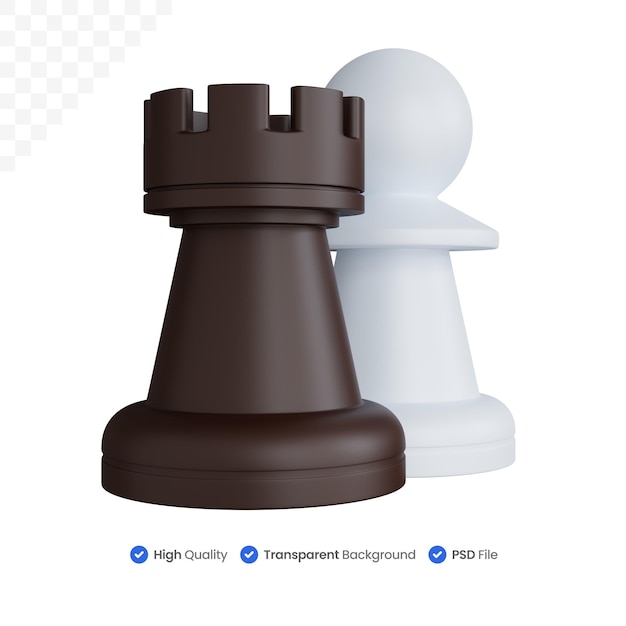 3D-Rendering Schachfiguren und Turm isoliert