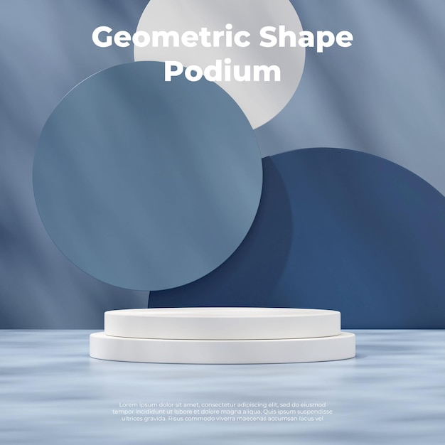 3D-Rendering Schatten blau Mockup weißes Podium im Quadrat mit Kreisen als Hintergrund