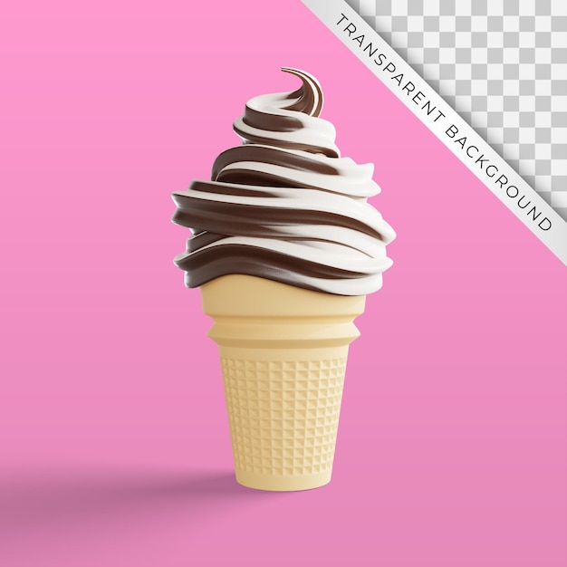 3D-Rendering Schokoladen-Vanille-Eiscreme-Kegel