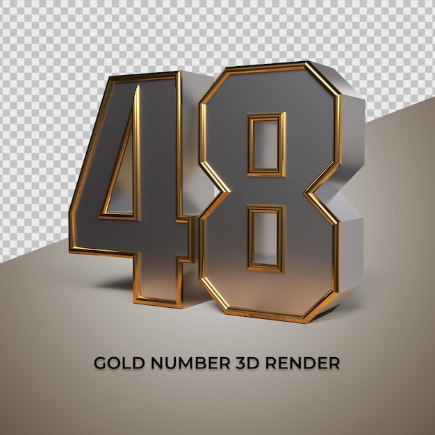 3D-Rendering Schwarzgold Silber Nummer 48