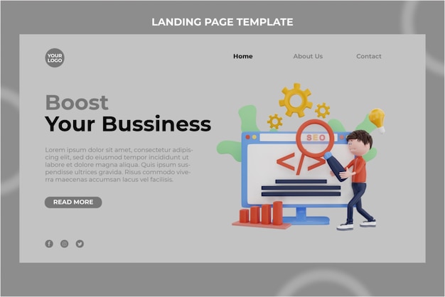 3d-rendering-seo-illustrationsobjekt landing page template premium psd