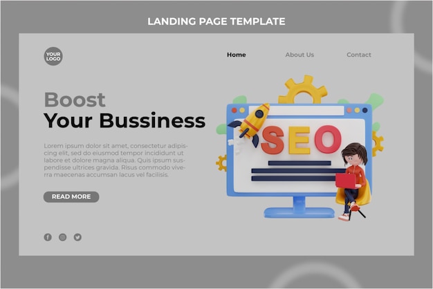 PSD 3d-rendering-seo-illustrationsobjekt landing page template premium psd