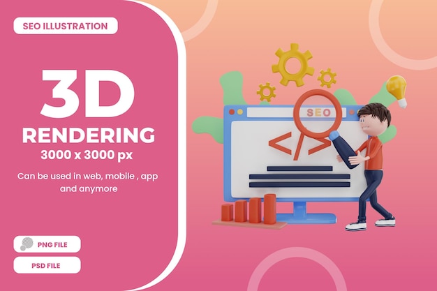 3d-rendering seo illustrationsobjekt premium psd