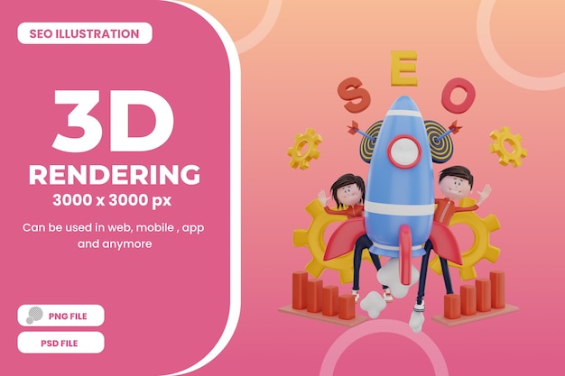 PSD 3d-rendering seo illustrationsobjekt premium psd