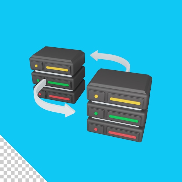 3D-Rendering-Serverdatenkonzept mit Pfeil und farbenfrohem Serversymbol, das für die Server-IT nützlich ist