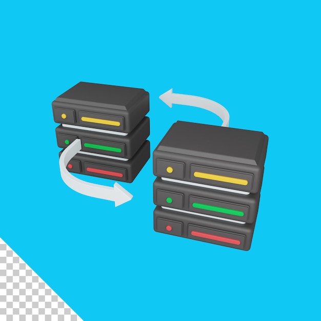 PSD 3d-rendering-serverdatenkonzept mit pfeil und farbenfrohem serversymbol, das für die server-it nützlich ist
