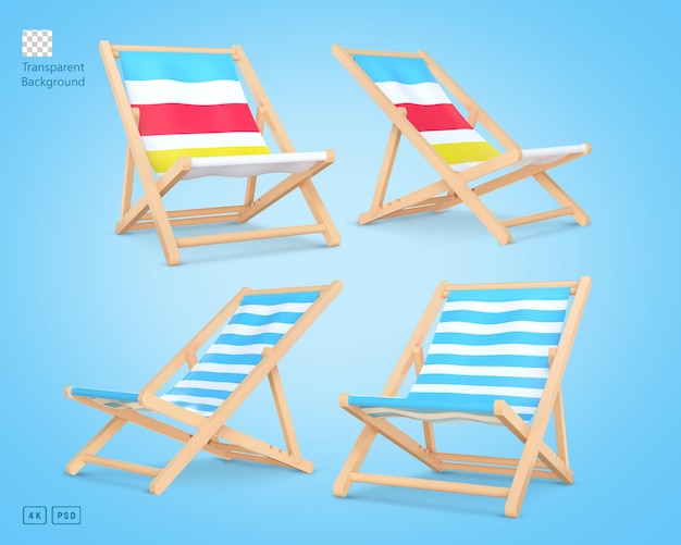 3d rendering set of beach chairs with different textures