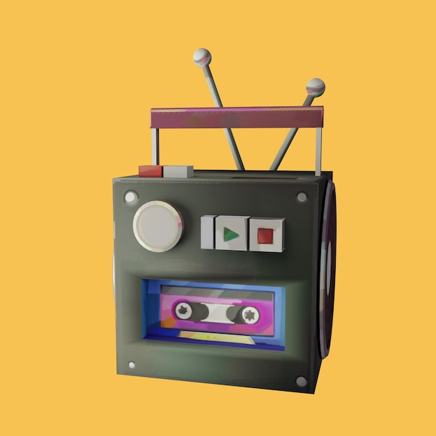 3d Rendering Shape objeto radio retro.