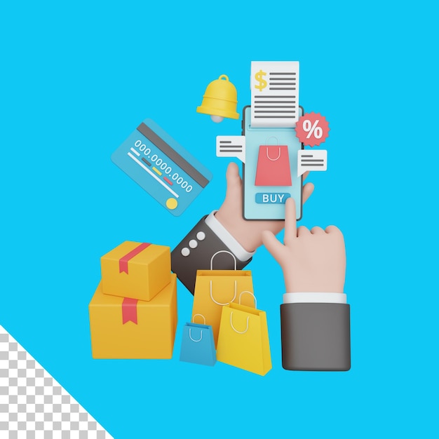 3d rendering shopping online isolato utile per l'e-commerce o l'illustrazione del design online aziendale