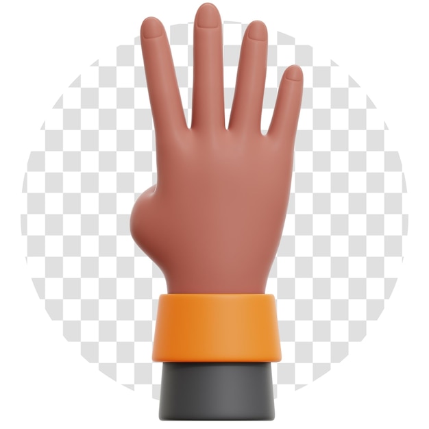 3d rendering showing number four hand gesture 3d icon