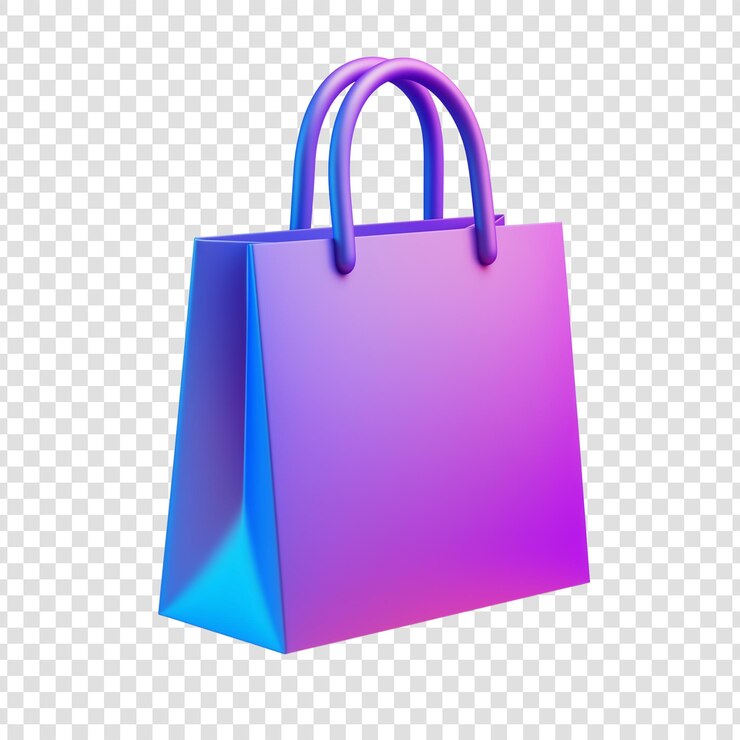 3D rendering shows purple shopping bag with a transparent background