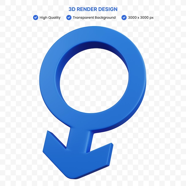 PSD 3d rendering signo macho aislado