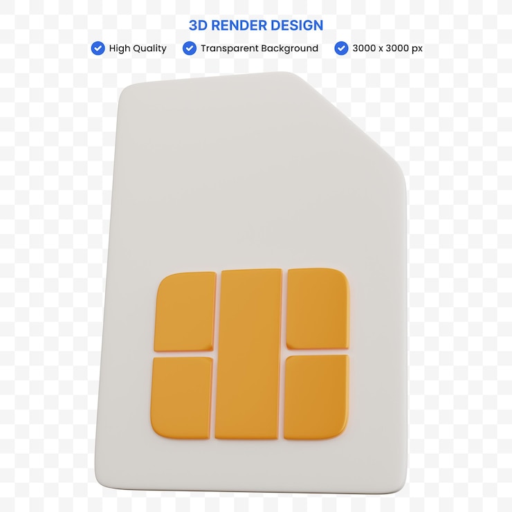PSD 3d rendering sim card mobile isolato