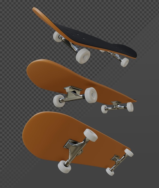 PSD 3d-rendering skateboard sportausrüstung perspektivansicht