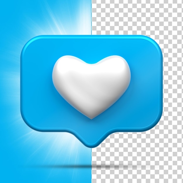 PSD 3d rendering social media heart icon concepto de aplicaciones de comunicación social en línea