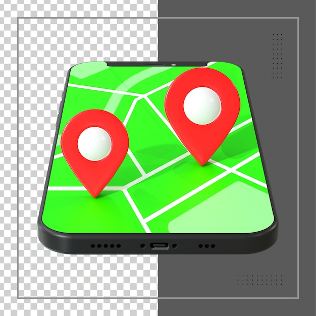 3D-Rendering Standort mit GPS-Tracker für mobile Karten