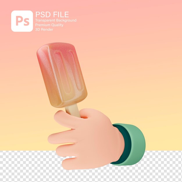 PSD 3d-rendering süßer hand mit stick-eiscreme