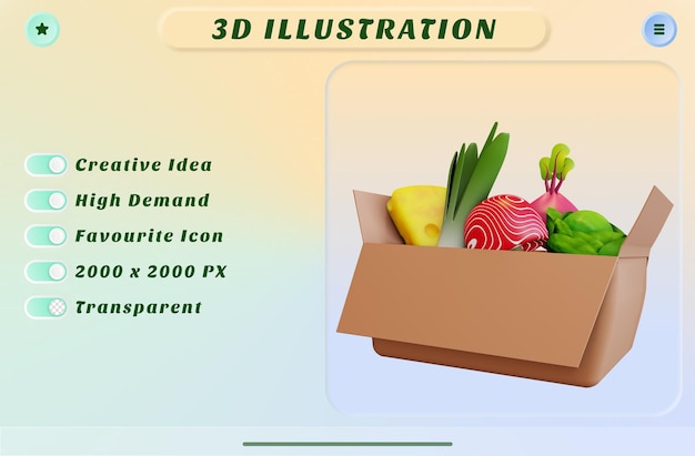 3D-Rendering Supermarktbox mit Lebensmittelgeschäft